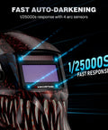 Ultra Fast Auto Darkening Welding Helmet With Four Arc Sensors and Lightning Quick Light To Dark Transition Adjustable Shade Range Four To Thirteen Ideal For TIG MIG ARC Welding Durable Safety Gear For Pros And DIY Welders, front view