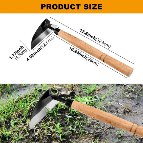 Japanese Weeding Sickle 13 Inch Hand Weeder And Garden Hoe for precision weed removal with wood handle and steel blade.
