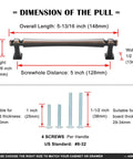 Diagram showing dimensions of 10 Pack 5 Inch Hole Centers Polished Chrome Cabinet Pulls with 1 Inch and 1 1/2 Inch Screws.