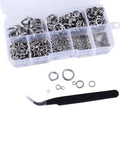 Spring Lock Washer Set 600 Pcs 304 Stainless Steel Assortment Kit Includes M2 M2.5 M3 M4 M5 M6 M8 M10 For Secure Fastening In DIY Furniture Home Improvement And Construction Projects, organizer box with sizes and tool