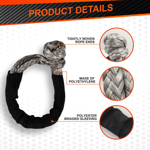 Details of Two Pack 1/2 Inch By 22 Inch Synthetic Soft Shackles For Offroad Recovery And Towing, Gray, 37,478 Lbs Breaking Strength