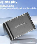 Two Channel Stereo Audio Mixer With Aluminum Shell 3 Point 5mm Input Output Tiny Pocket Studio Interface close-up