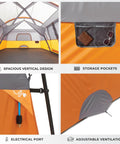 Spacious 12 Person Cabin Tent For Family Camping With Multiple Rooms, featuring storage pockets and weather resistant design.