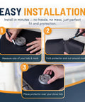 Easy installation steps for Gas Stove Burner Covers 10 Pack Extra Thick Non Stick Reusable Stove Top Protectors shown in three images.