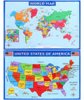 World Map Poster Set 2-Pack For Classroom And Home Learning, 19.68 By 13.77 Inches, Bright Geography Charts, USA And World Maps For Kids
