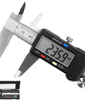 Waterproof Stainless Steel Digital Caliper 6 Inch 150mm with large LCD screen showing measurement, includes carrying case