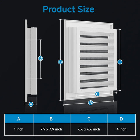 Dimensions of 8x8 Aluminum Gable Vent With Screen And Louvered Design For Attic Shed And Exterior Doors White Finish