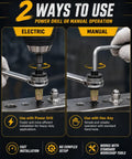 Two ways to use Pro Rivet Nut Tool Kit With M3 To M12 Mandrel Nosepiece Set and GRC15 Steel Jaw: electric drill or manual hex key.