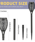 Dimensions of 4 Pack Solar Torch Lights With Flickering Flame, Outdoor Waterproof Stake Lights, easy installation parts shown.