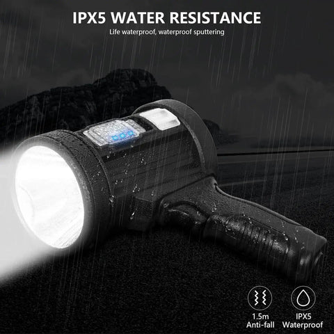 Rechargeable Spotlight With 2,000,000 Lumens, Handheld Hunting Flashlight With COB Light And Solar Panels, waterproof in rain