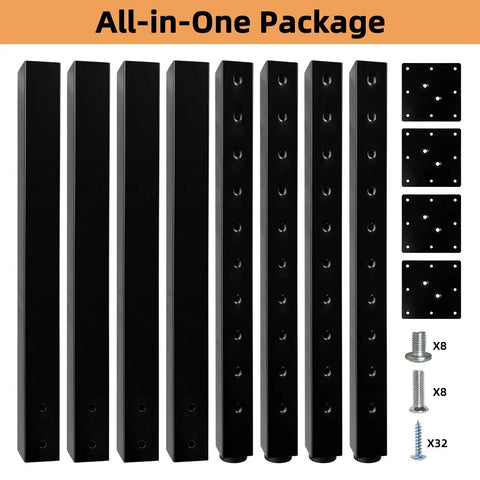 Adjustable Square Table Legs For DIY Desks And Home Office Tables 24 To 40 Inch Height 60 To 100 Cm Black Set Of 4 With Easy Mounting Plate Rock Solid Durable Steel Construction with bolts
