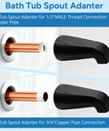 Matte Black 3-Piece Tub Faucet Set With Shower Knobs And Spout for 1/2 and 3/4 inch copper pipe connections