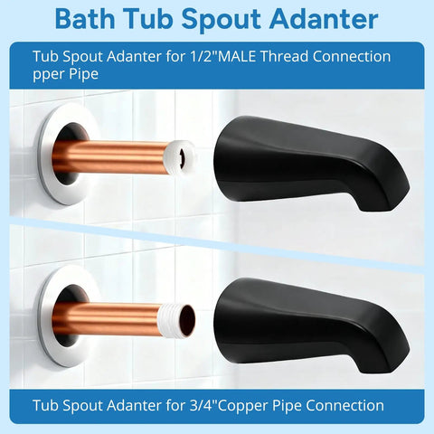Matte Black 3-Piece Tub Faucet Set With Shower Knobs And Spout for 1/2 and 3/4 inch copper pipe connections