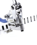 Close-up of 16 Piece Metal Hole Punch Kit For Sheet Metal With Puncher Built For Pros, showing metal puncher part, blue handle.