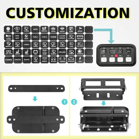 Label stickers and Eight Gang LED Car Switch Panel with Touch Button Relay System for Trucks Boats UTVs Marine