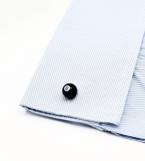 Black 8 Ball Cufflinks For Men With Gift Case Party Ready Dress Shirt Accessory Lucky pool ball cufflink on French cuff shirt