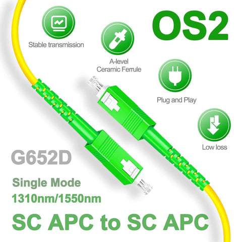 Image of Five Pack 0.3 Meter SC APC To SC APC Fiber Optic Patch Cords Single Mode OS2 G652D 9/125μm 1310nm 1550nm LSZH 3.0mm Simplex Jumpers