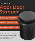 Heavy Duty Solid Steel Floor Door Stopper Matte Black Wall Protector with modern design, 1.5 inches tall, ideal for homes and offices.