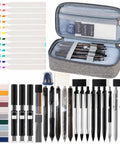 All In One College Stationery Gear With Large Pencil Case, Black Gel Pens, Bold Highlighters, Mechanical Pencils, Erasers