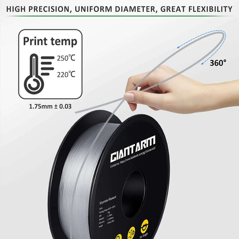Clear PETG Filament 1.75mm 1kg Spool For 3D Printing, Crystal Clear And Tough, Tight Dimensional Tolerance 0.02mm