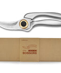 Heavy Duty Kitchen Scissors With Non Slip Handle And Auto Unlock For Cutting Meat Poultry Roasts Turkey And Fish Serrated Stainless Steel Blades With Ergonomic Grip Tough Yet Easy To Use Everyday Kitchen Tool shown with packaging.