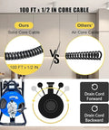 Comparison of Heavy Hitter Electric Drain Cleaner Machine 100 foot solid core cable vs air core cable for drain cleaning.