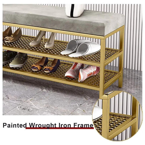 Industrial Shoe Bench With Three Tier Rack And Boot Storage Entryway Organizer With Mesh Shelves Space Saving Shoe Cabinet