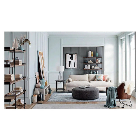 Living room setup featuring Built Different Wrought Iron Bookshelf With Thick Wood Shelves Hella Sturdy Floor Stand Multi Tier Display Rack.