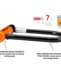 Mini U Lock With 4 Ft Security Cable, 7mm Hardened Steel Shackle, Double Deadbolt Locking, orange and black lock, side view