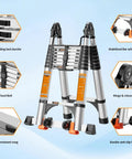 Heavy-Duty Telescoping A-Frame Ladder 12.5 Ft With Dual Locks, Triangular Stabilizers, And 330 Lb Capacity, Wobble-Free Anti-Slip Rungs, Reinforced Feet For Steady Home And Pro Jobs, folded aluminum ladder detail