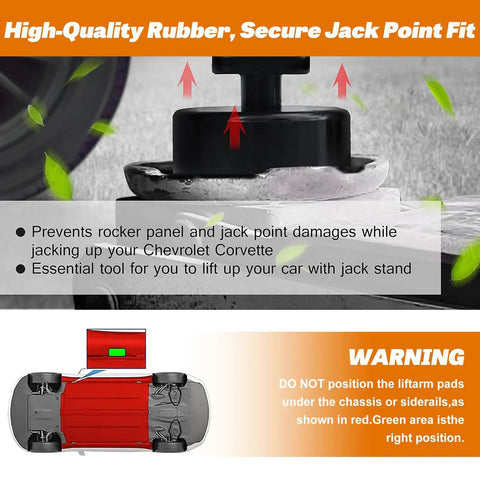 4 Pack Corvette Floor Jack Pads For Lift Pucks C5 C6 C7 C8 Models Safe Lifting Rubber Jack Point Pads That Prevent Frame And Side Skirt Damage Easy Fit And Durable For Quick Stable Lifts on car jack point with warning diagram