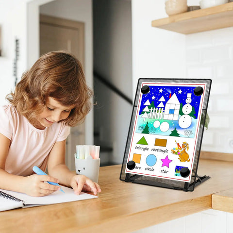 Desktop Document Holder For Typing And Hands Free Reading Foldable Paper Stand with magnetic buckles and non-slip base.