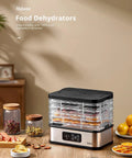 Five Tray Electric Food Dehydrator With Smart Digital Controls And Flexible Temp Settings for drying herbs and fruits.