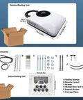 12V RV Rooftop Air Conditioner With 15000 BTU Heating And Cooling Brushless Compressors and accessories shown