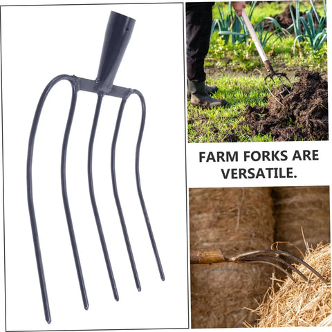 Durable Agricultural Fork Multi Functional Manure Fork For Farm And Lawn Tough Heavy Duty Handheld Tool in use and close-up view.