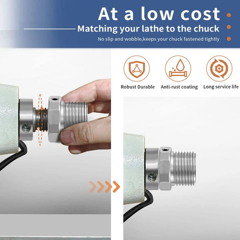 Demonstration of the Woodworking Lathe Spindle Adapter Converts 1 x 8 TPI To 1.5 x 8 TPI Built Tough Steel Headstock Adapter.