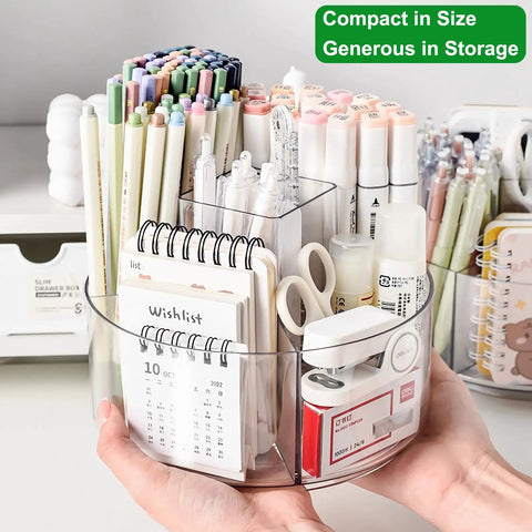 Hands holding 360 Degree Rotating Makeup Organizer With Lazy Susan Turntable, Clear Acrylic Cosmetic Storage Tray for Vanity