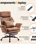 100-130 Degree Reclining Tall Office Chair With Foot Rest And Adjustable Armrests showing components like tilt mechanism