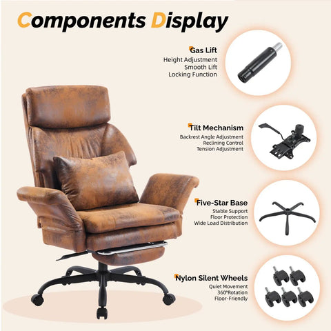 100-130 Degree Reclining Tall Office Chair With Foot Rest And Adjustable Armrests showing components like tilt mechanism