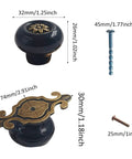 Retro Ceramic Mushroom Knob Set Of 5 With Zinc Alloy Backplates Bronze And Black Finish For Dresser Cabinet Wardrobe Vintage Pull Handles Easy Mounting With Screws Adds Rustic Charm To Any Furniture, showing knob dimensions and screws.
