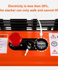 Control panel of Heavy Duty Full Electric Walkie Pallet Stacker With Straddle Legs showing battery level indicator and emergency stop switch.