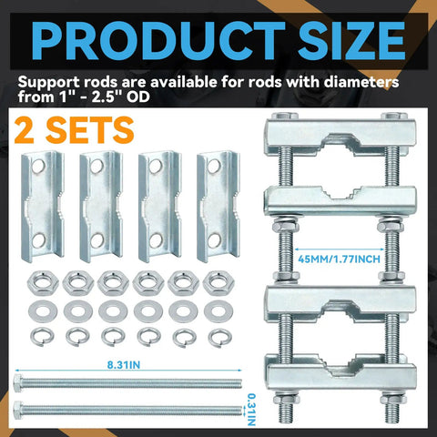 Two Pack Heavy Duty Mast To Mast Antenna Clamp Kit With V Jaw Blocks For 1 To 2.5 Inch Poles, Pole To Pole Mounting Hardware For Ham Radios, TV Antennas, Network Antennas, Flag Poles; galvanized steel clamp set, 2 sets