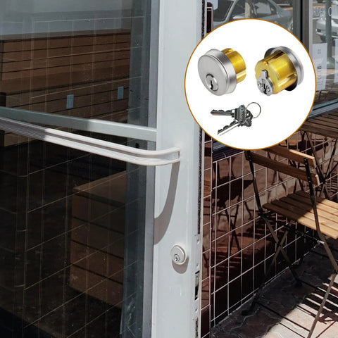 Pro Grade Satin Chrome Mortise Door Lock Cylinder with SC Keyway and Thumbturn Keys Silver Finish on storefront door