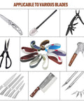 Assorted blades and 45 Pcs 1/2 Inch By 12 Inch Replacement Sharpening Belt Kit For Official Knife And Tool Sharpener