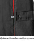 Close-up of BSX 9 Oz Contoured Flame-Resistant Cotton Welding Jacket With Welder's Collar, showing adjustable waist strap, 2X-Large Black.