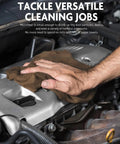 Fantasticlean microfiber cleaning cloth being used on a car engine; tan color.