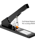 Heavy Duty Long Arm Stapler Handles Two Hundred Ten Sheets Like A Champ And Comes With One Thousand Staples Plus Rapid Jam Ejector For Zero Drama Office Paper Binding Tasks In Black, showing full metal construction.