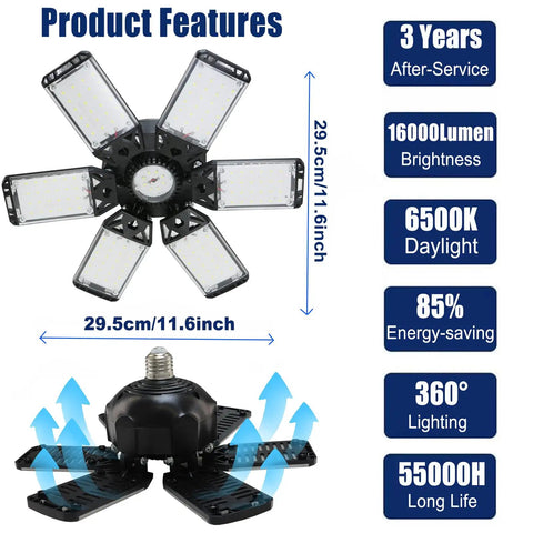Two Pack 160W LED Shop Light With 6+1 Adjustable Panels, 16000LM Of Hella Bright Daylight 6500K Ceiling Garage Lighting