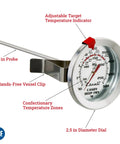 Stainless Steel Deep Frying And Candy Thermometer With Pot Clip, 5 Inch Probe, 100 To 500 Degrees Fahrenheit Range, Candy Temperature Zones.