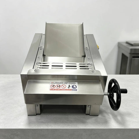 Heavy Duty Commercial Electric Dough Roller And Sheet Machine Features 2200W Motor For Uniform Pizza Base Baking Sprocket Drive Pressing System front view with stainless steel finish
